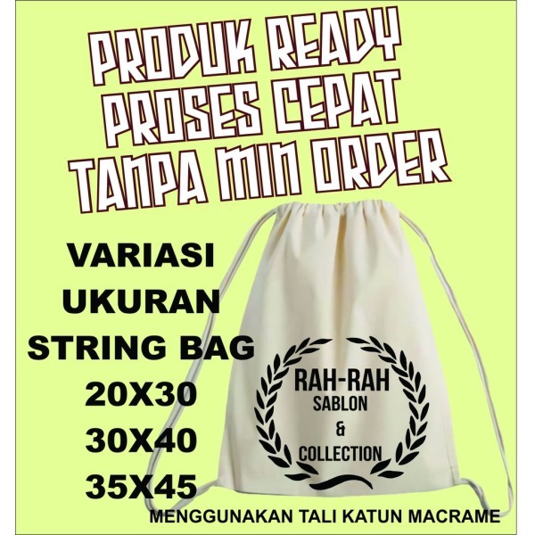 TAS PUNGGUNG SERUT BLACU TEBAL POLOS DAN SABLON CUSTOM